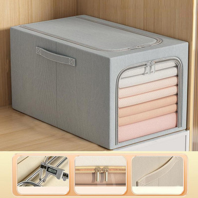 HOUSE OF QUIRK Storage Organizer 49 Litre Clothes Storage Bins, Quilts Storage Organizer Multifunctional Storage Box Container for Home Dormitory Bedroom (30x47x35 Cm)(Grey)