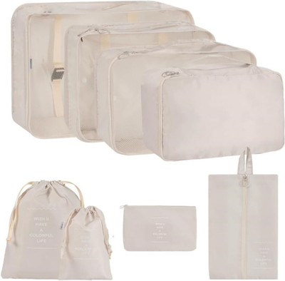 First beauty 8 Pcs OrgaWise Packing cubes Packing Organizer | Multi-Functional Travel Bags(Beige)