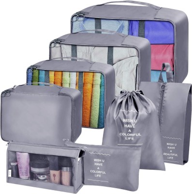 HOUSE OF QUIRK 8pcs Set Travel Organizer Packing Lightweight Travel Luggage with Toiletry Bag(Grey)