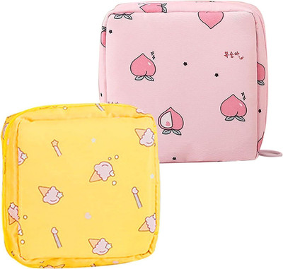Flywind 2 Pack Sanitary Napkin Storage Bag Small Portable Nursing Pad Storage Pouch(Pink, Yellow)