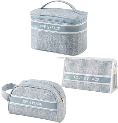 Dhvyant Mart Set of 3 - Love & Peace Waterproof Makeup Pouches With Zipper For Women(Multicolor)