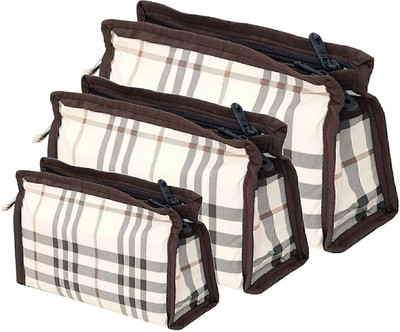 Flywind Set of 3 Synthetic Travel & Cosmetic Pouch for Men & Women(White, Brown)