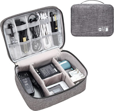 LAFILLETTE Travel Universal Digital Storage Pouch Case Electronic Accessories Gadget Organizer Bag Cord Holder for Cable Charger Phone USB SD Card(Grey)