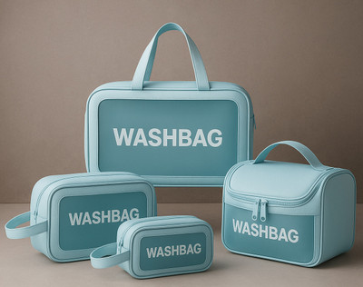 Hitansh Enterprise Makeup Pouch Set Toiletry Bag Cosmetic Organizer Bag for Women & Girls Set of 4(Blue)