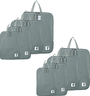 HOMESTIC Set of 8 Waterproof Travel Kit for Toiletries with Handles | Plain - Ash Grey(Grey)