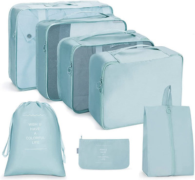 Aiznic 7 Set Travel Organizer Bag 3 Packing Cubes 3 Pouches 1 Toiletry Bag(Blue)