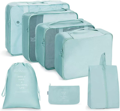 KEETLY Polyester Travel Organizer Bag 3 Packing Cubes 3 Pouches1 Toiletry Organizer Bag(Blue)