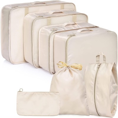 NESTIFY Travel Organizer 7 PCS Packing Cubes Lightweight shoe,Toiletry,Laundry Bag(Beige)