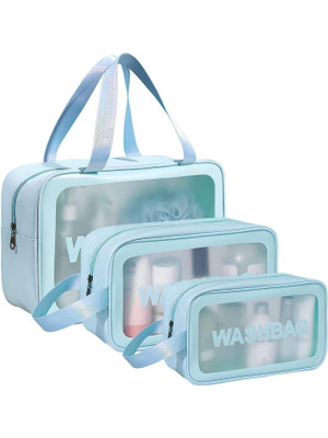 Godadi Wala 3-pieces Wash Bag Transparent Cosmetic Bag, Waterproof Makeup Bag Set Travel Toiletry Kit(Blue)