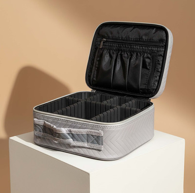 Puedo Professional Makeup Cosmetics Storage Bag/Pouch with Adjustable Compartment(Grey)