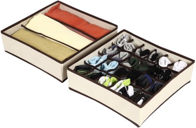 HOUSE OF QUIRK 2 Pack Closet Socks Organizer ,24 And 2 Cell Collapsible Closet Organizer-Beige(Beige)