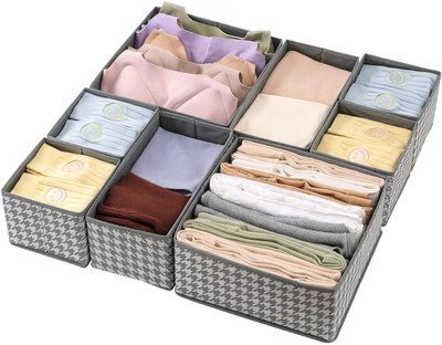 HOUSE OF QUIRK Set of 8 Cloth Storage Box Closet Dresser Drawer Organizer-Grey(Grey)