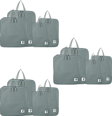 KUBER INDUSTRIES Set of 12 Waterproof Travel Kit for Toiletries with Handles | Plain - Ash Grey(Grey)