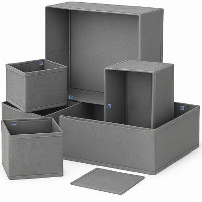 Skrill Non-Woven 6-Piece Foldable Clothing Storage Box for Closet Drawer Organization(Grey)