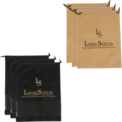 LOUIS STITCH Pack Of 6 Beige Plain & Black See-thru Non Woven Bag(Multicolor)