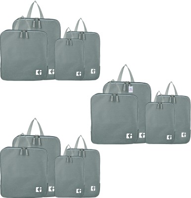 Heart Home Set of 12 Waterproof Travel Kit for Toiletries with Handles | Plain - Ash Grey(Grey)