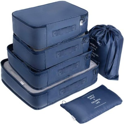 HANDCUFFS 6 Pcs Travel Luggage Packing Organizers Set Toiletries Cosmetic Clothes Shoe(Blue)