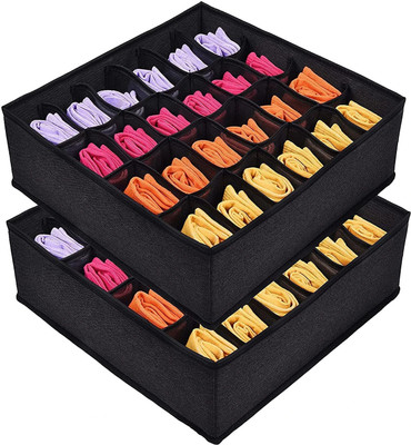 KARTUNBOX Socks Organizer Drawer Divider, 24 Cell Collapsible Closet Cabinet Organizer(Black)