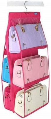 LAVNIK Hanging Handbag Organizer Dust Proof Storage Holder Bag Wardrobe Closet for Purse Clutch with 6 Larger Pockets for Organizing and Storing Women Handbags (Pink)(Pink)