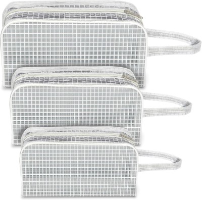 STORITE Set of 3 Transparent Travel pouch Cosmetic Pouch for Women(White)