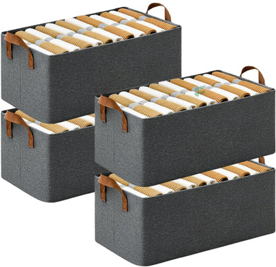 FUELBYTE 4Pcs Foldable Clothes Storage Box With Durable Handle and Metal Frame Closet Bag(Grey)