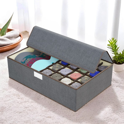 KUBER INDUSTRIES Foldable Socks Organizer with Transparent Lid | LJ-16-GRY | Grey(Grey)