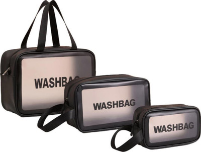 Aepigo Zipper Cosmetic Travel Toiletry Makeup Wash Bag Organizer Carry Pouch 3 Set(Black)