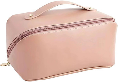 The Stitch Tale Large-Capacity Portable PU Leather Cosmetic Storage Makeup Pouch Organizer(Pink)
