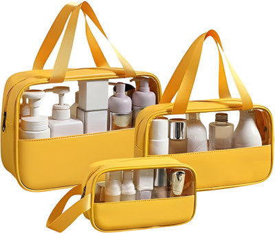 MY FAV Clear Makeup Pouch Set Travel Toiletry Wash Bag For Women Travel Toiletry Kit(Yellow)