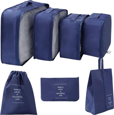 Gold Leaf 7-in-1 Travel Organizer Set – Packing Cubes, Pouches & Toiletry Bag(Blue, Multicolor)