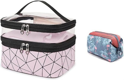 TREXEE 2 Pieces Multi Function Makeup Box Cosmetic Organizer Portable Travel Cube Case(Pink)
