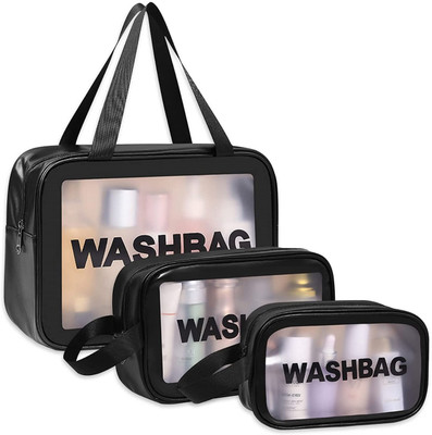 QUAIL Multi-Functional Cosmetic Bags for Girls |Toiletry Storage Wash Bag Travel 3 Pcs(Black)