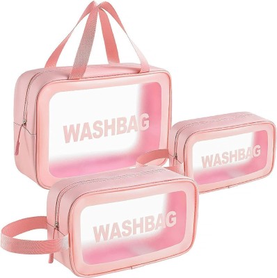 Flywind Clear Toiletry Bag, 3 PCS Makeup Cosmetic Bag Transparent Travel Wash Bag(Pink)