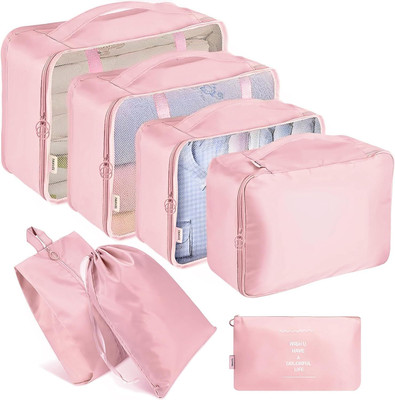 KEETLY 7 Pcs Travel Organizer Pouches/Packing Cubes/Travel Essentials for Luggage/Space(Pink)