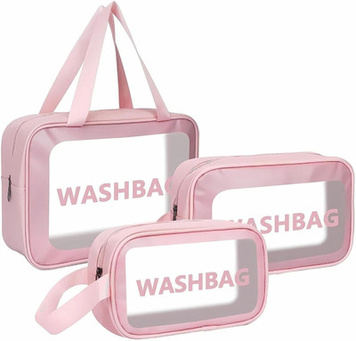 Airovia WashBag Translucent Waterproof Storage Pouch for TravelKit Toiletry Cosmetic Bag(Pink)