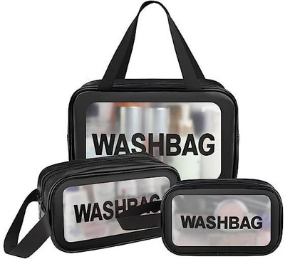 ONIQUID Travel-Ready Transparent PVC Pouch Set of 3 for Makeup(Multicolor)
