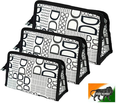 Flywind Set of 3 Synthetic Travel & Cosmetic Pouch for Men & Women(Black)