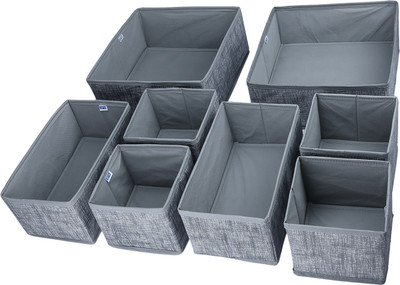 Skrill Non-Woven 8 pcs Foldable Clothing Storage Box-Closet Drawer Organizer Crosshatch(Grey)