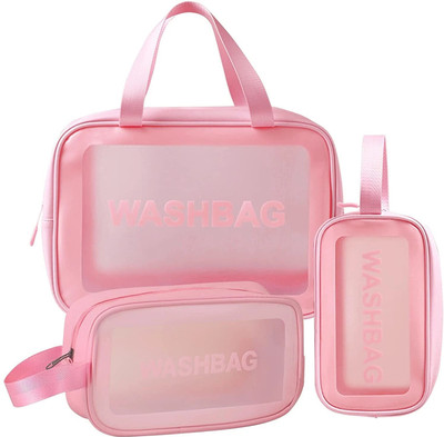 Stircraft Wash Bag Clear Toiletry Bag, Makeup Bag Waterproof for Traveling Women and Girls Travel Toiletry Kit(Pink)