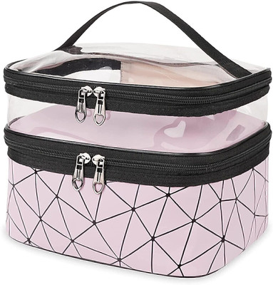 AASAISH Makeup Bag Travel Large Cosmetic Bag, Double Layer Portable Makeup Organizer(Pink)