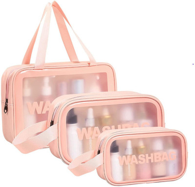 Dot Device Easy Carry Clear Cosmetic Bathroom Bag(Pink)