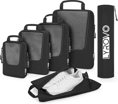 Lyrovo Polyester 6 Set Compression Travel Packing Cubes(Black)