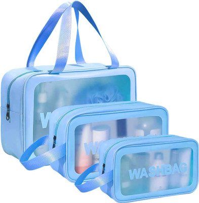 bullberg 3Pcs Waterproof Travel Wash Bag Set | Transparent Toiletry Organizer Pouches(Blue)