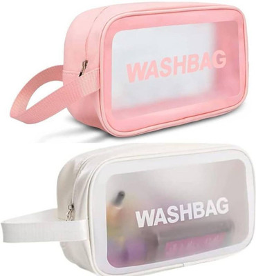 The Stitch Tale Transparent Waterproof Travel Organizer Wash Bag | Toiletry & Makeup Pouch(Pink, White)