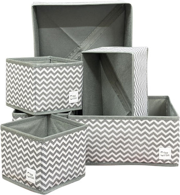 HOUSE OF QUIRK Set of 6 Foldable Cloth Storage Box Closet Dresser Drawer Organizer(Grey)