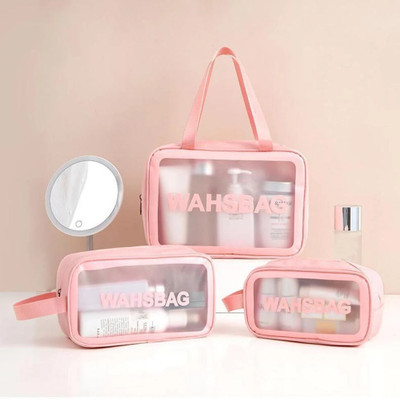Stircraft Toiletry Bag, Wash Make Up Bag PVC Waterproof Zippered Cosmetic Bag Travel Toiletry Kit(Pink)