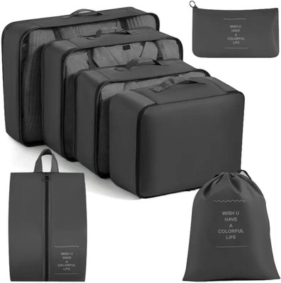 ASSISTARA STORE 7-Piece Travel Organizer Set – 3 Packing Cubes, 3 Pouches & 1 Toiletry Bag(Black)
