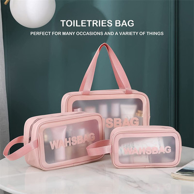 Virtuous Multipurpose Clear washbag 3 Pouch, Clear Pouch for Makeup and wash Bag(Pink)