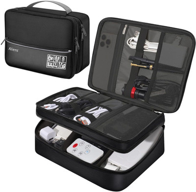 Aliens Double Layer Gadget Travel Tech Organizer Case Bag for Electronic Organiser(Black)
