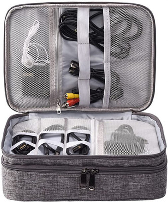 Grilazza Double Layer Digital Electronics Accessories Travel Gadget Carry Bag Organizer(Grey)